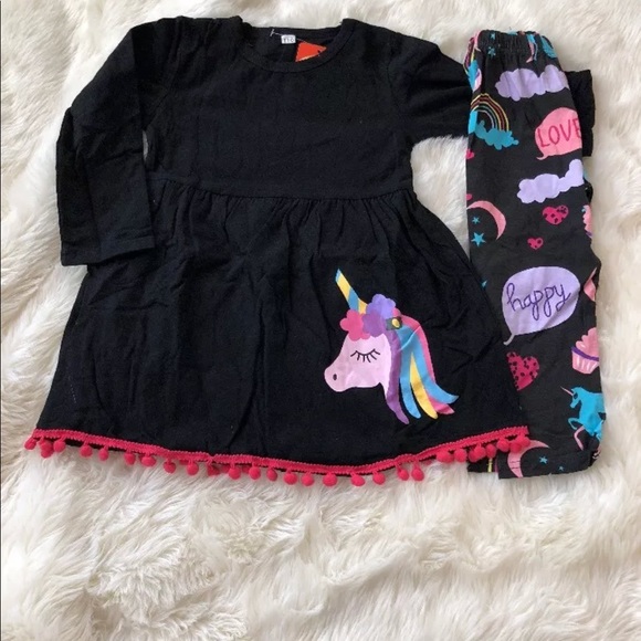 Unicorn dress with pom-poms & matching leggings 4T - Picture 3 of 8